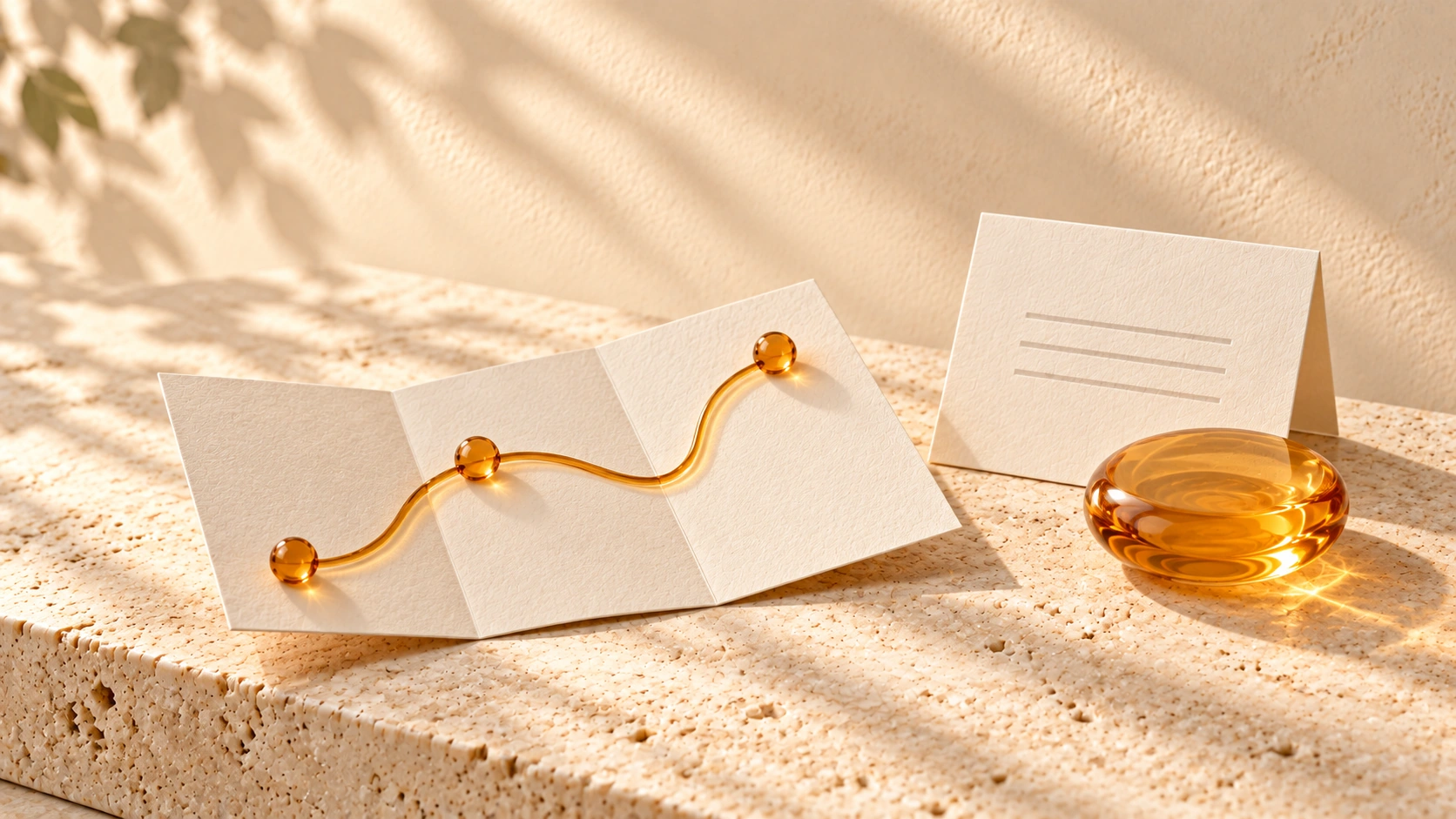 A conceptual route with three amber waypoints beside a written-description card.